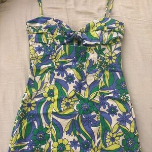 Zara Blue and Green Floral Print Spaghetti Sun Dress - Size Small